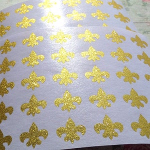 150 Tiny Glitter Fleur de Lis Stickers, Paris Party decorations, craft supply, 0.5 inches