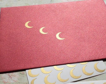 12+ Tiny Crescent Moon Stickers, vinyl, 0.375-3in (1-7.5cm)