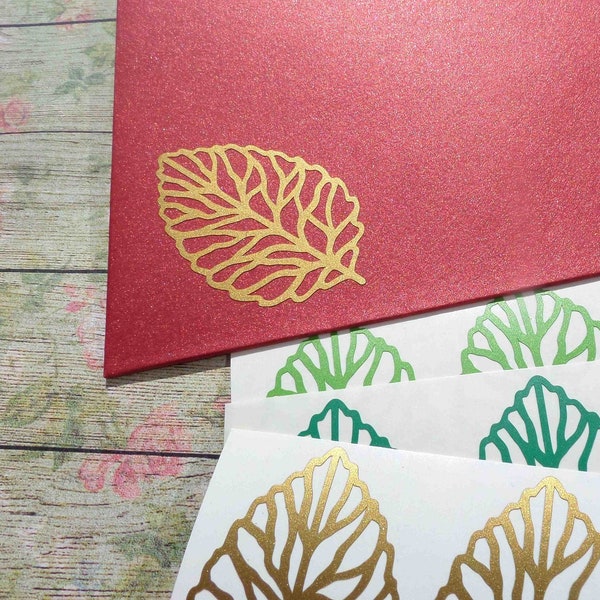 24 Leaf Stickers, Minimalist wedding envelope seal, 2in, vinyl