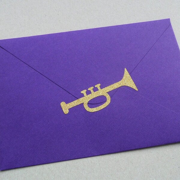 20 glitter Trumpet stickers, music instruments, Christmas envelope decoration, craft supply, 2.5in, no shred
