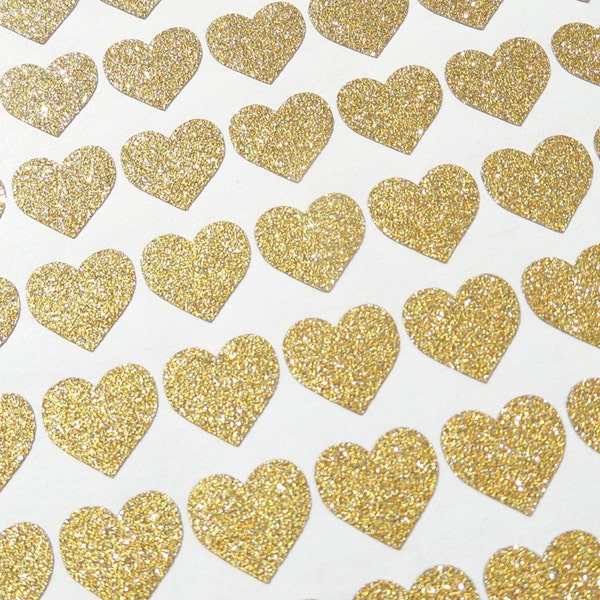 180 Tiny Glitter Heart Stickers, wedding invitation decoration,  engagement party, mini gold hearts, craft supply, half inch