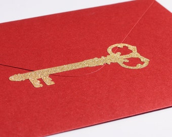 15 Glitter Key Stickers, gold skeleton key envelope seal, birthday tea party invitation