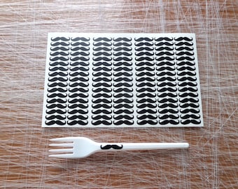 100 tiny mustache stickers ,  party supply, vinyl 1in (2.5cm)