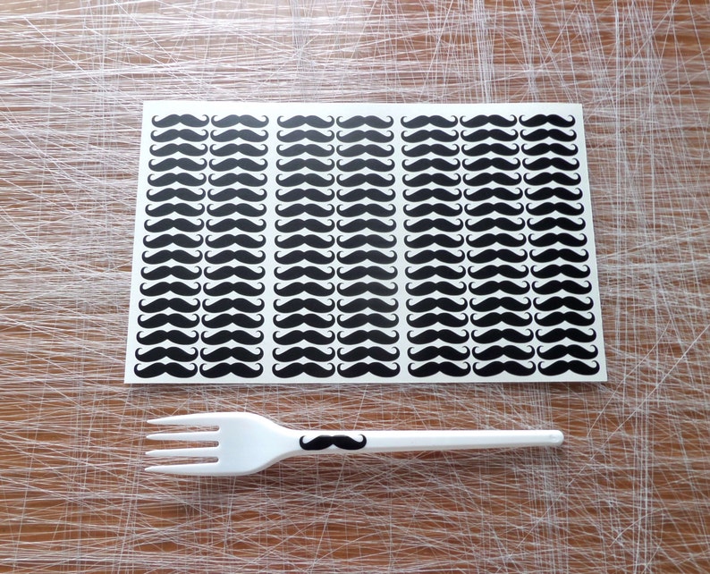 110 tiny mustache stickers , party supply. Vinyl. 1in 2.5cm image 1