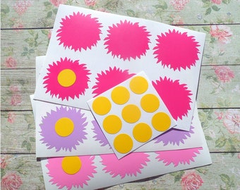 25 Any color combo flower stickers, Daisy decals, floral party invitation, wedding invitation, aster favor bag seal, sunflower, aster