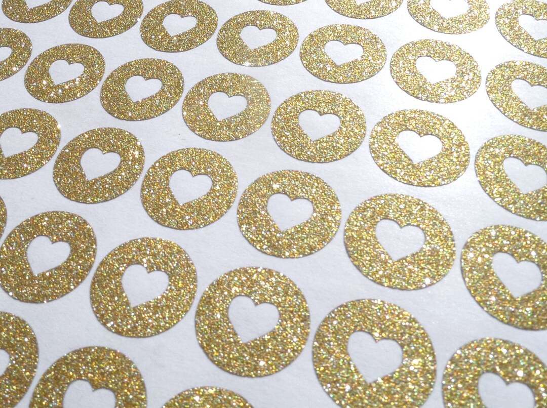 75 Glitter Heart Stickers, Gold Wedding Favor, Engagement Party