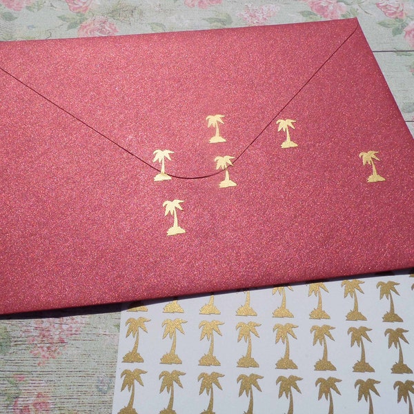60+ Kleine Palm Stickers, Hawaï thema feestdecoratie, tropische bruiloft uitnodiging zegel, strandfeest, ambachtelijke levering, 0,5 - 1in, vinyl