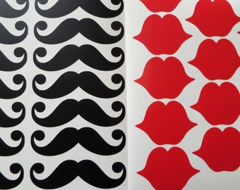 12 pairs vinyl mustache and lip stickers, vinyl