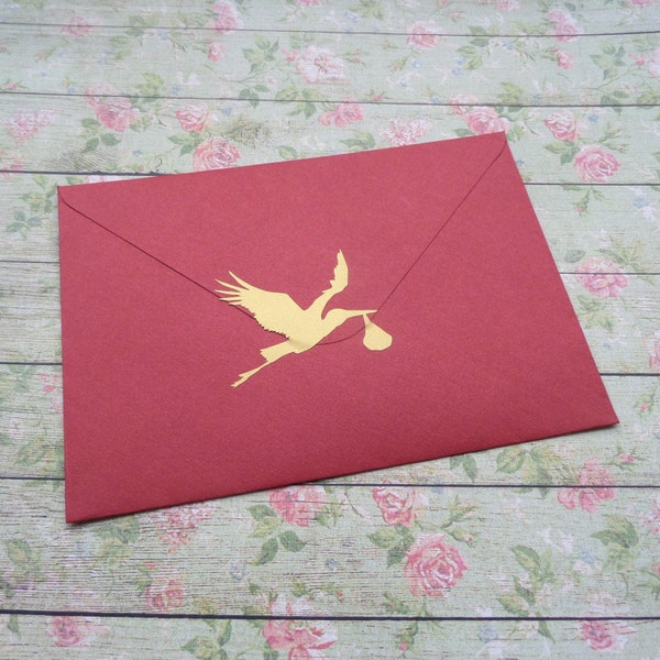 25+ Stork stickers, Baby Shower invitation seals,  birth announcement decoration, gold envelope seal, 0.5 - 2in, vinyl