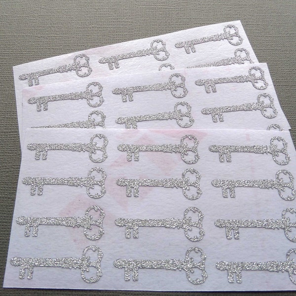 50 Tiny glitter Key Stickers, new home, housewarming, craft supply, skeletone key