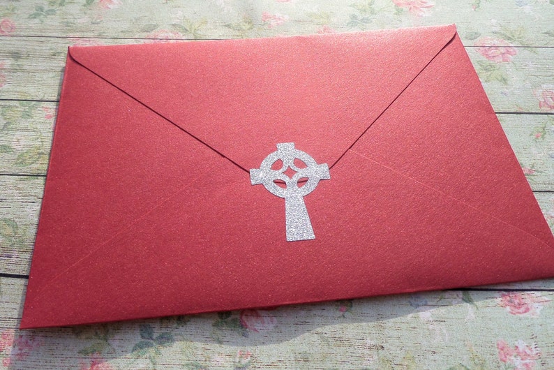 wedding envelope seal 1.5 inches 30 Glitter Celtic Cross Stickers craft supply