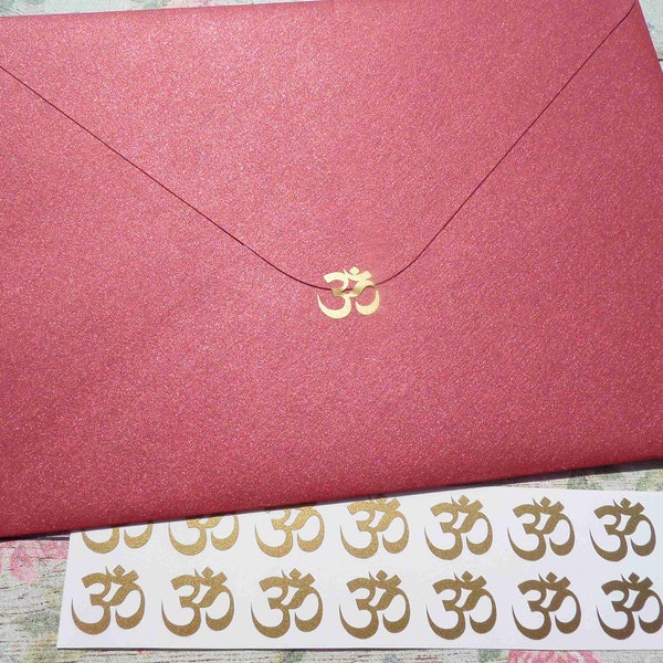 100 Tiny Om Symbol Stickers, envelope seal, craft supply, 0.5in, vinyl