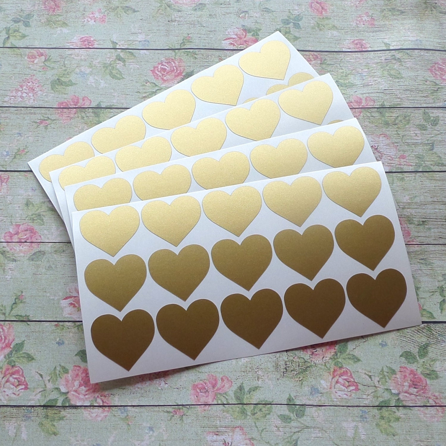 20 Gold Heart Stickers, Wedding Envelope Seal, 0.5-2in 1.2-5cm, Vinyl Decal,  Engagement Invitation Decor, Craft Supply 