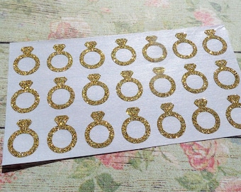 150 Tiny Glitter Diamond Ring Stickers, half inch