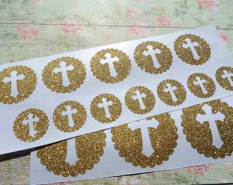 Glitter Cross stickers, first holy communion,  confirmation, craft supply, no shred