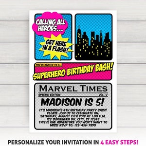 Girl Superhero Invitation, Girl Superhero Party Invitation, Girl Superhero Birthday Invitation image 1