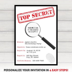 Spy Invitation, Spy Party Invitation, Spy Birthday Invitation image 1