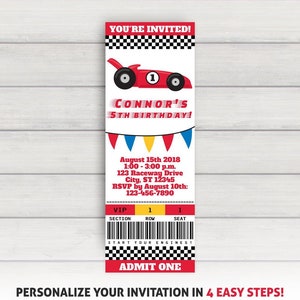 Race Car Invitation, Race Car Party Invitation, Race Car Birthday Invitation