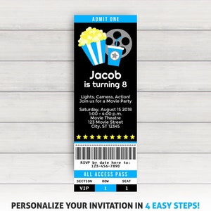 Movie Ticket Invitation, Movie Party Invitation, Movie Birthday Invitation