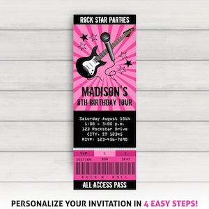 Fels Stern Einladung, Rock Stern Party-Einladung, Rock Stern Geburtstagseinladung, Konzert-Ticket-Einladung