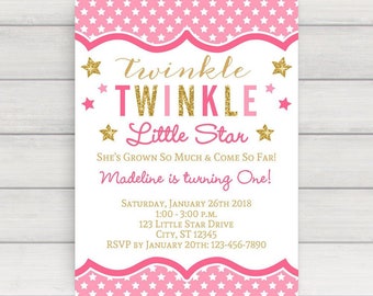 Twinkle Twinkle Little Star Invitation, Twinkle Twinkle Little Star Party Invitation, Twinkle Twinkle Little Star First Birthday Invitation