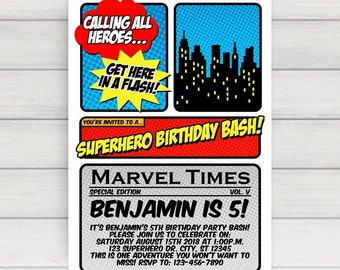 Superhero Birthday Invitation: Comic Book Style (PDF)