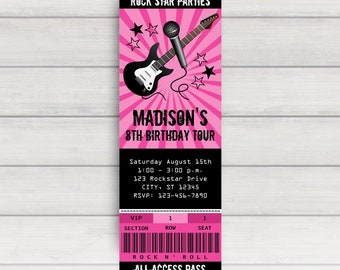 Rock Star Invitation, Rock Star Party Invitation, Rock Star Birthday Invitation, Concert Ticket Invitation