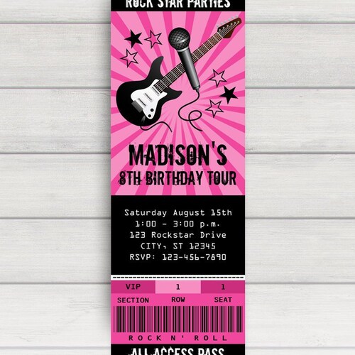 Pop Star Rock Star Concert Ticket Birthday Party Invitation - Etsy