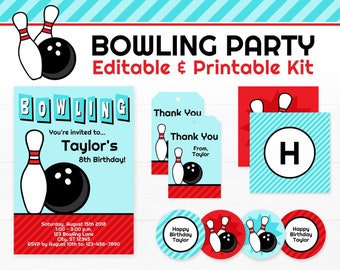 Bowling Geburtstags-Party Dekoration: Printable Kit (Instant Download)