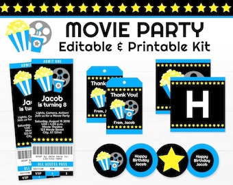 Movie Party Decorations - Movie Birthday Party - Printable Movie Night Party - INSTANT DOWNLOAD