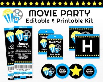 Printable Movie Birthday Party Decorations Kit (Instant Download)
