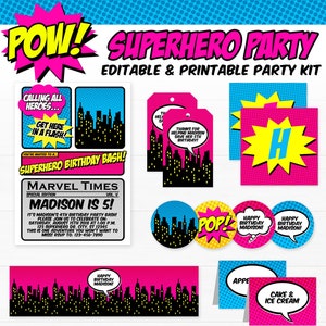 Girls Superhero Birthday Party Invitations & Decorations image 1