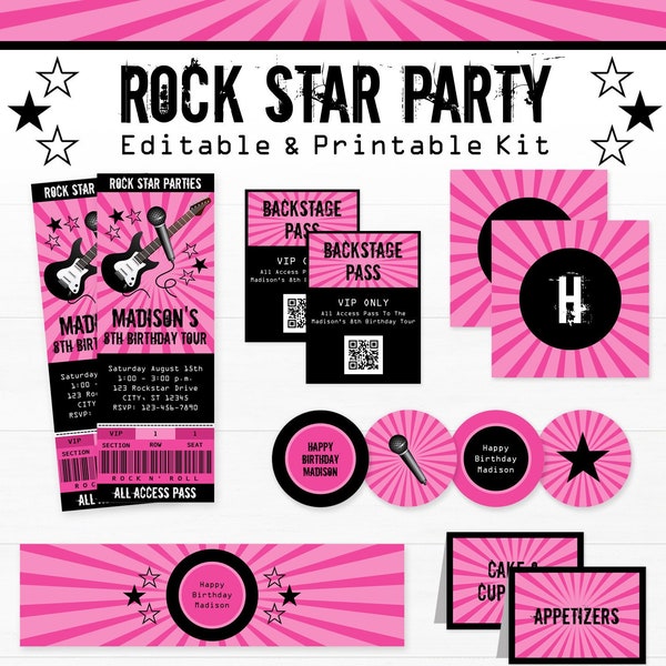 Rock Star Party Decorations - Rockstar Birthday Party - Printable Rock Star Party - INSTANT DOWNLOAD