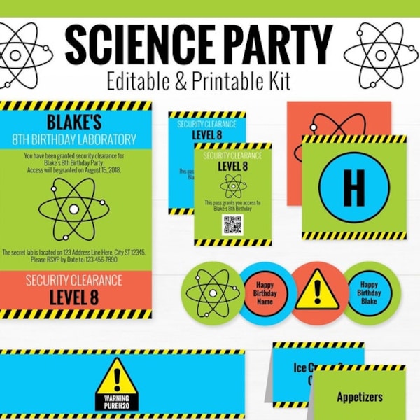 Science Party Decorations - Sience Birthday Party - Printable Mad Scientist Party - INSTANT DOWNLOAD