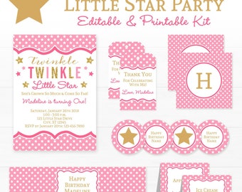 Twinkle Twinkle Little Star Birthday Party Invitation & Decorations Printable Package