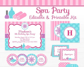 Spa Party Decorations - Spa Birthday Party - Printable Spa Party - INSTANT DOWNLOAD