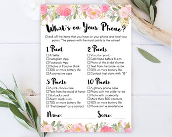 What's on Your Phone Game, Bridal Shower Games, Bridal Shower Phone Game