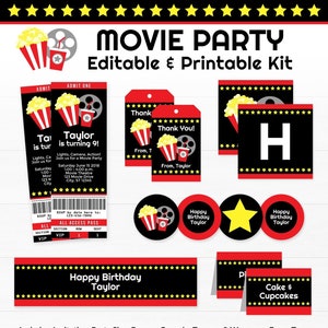 Movie Birthday Party Kit: Ticket Invitation & Decorations (Digital Download)