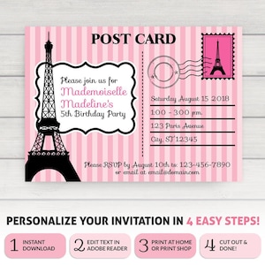 Convite de Paris, convite de festa de Paris, convite de aniversário de Paris, convite de cartão postal de Paris