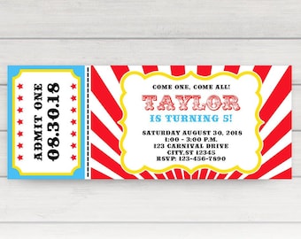 Carnival Ticket Invitation, Circus Party Invitation, Carnival Birthday Invitation, Circus Invitation