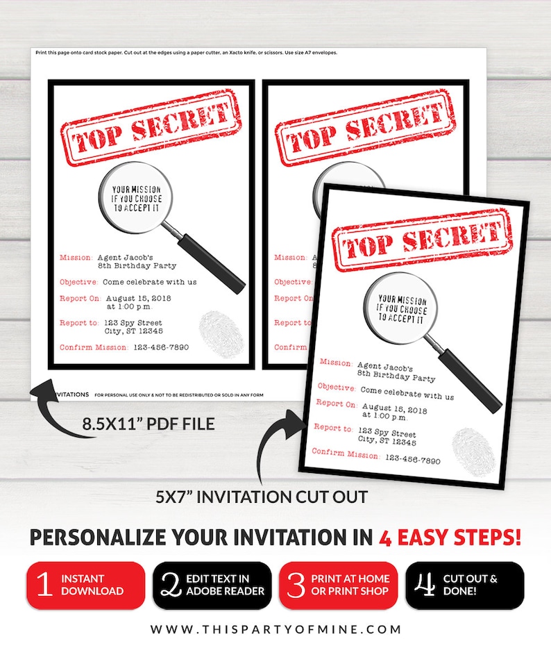 Spy Invitation, Spy Party Invitation, Spy Birthday Invitation image 2