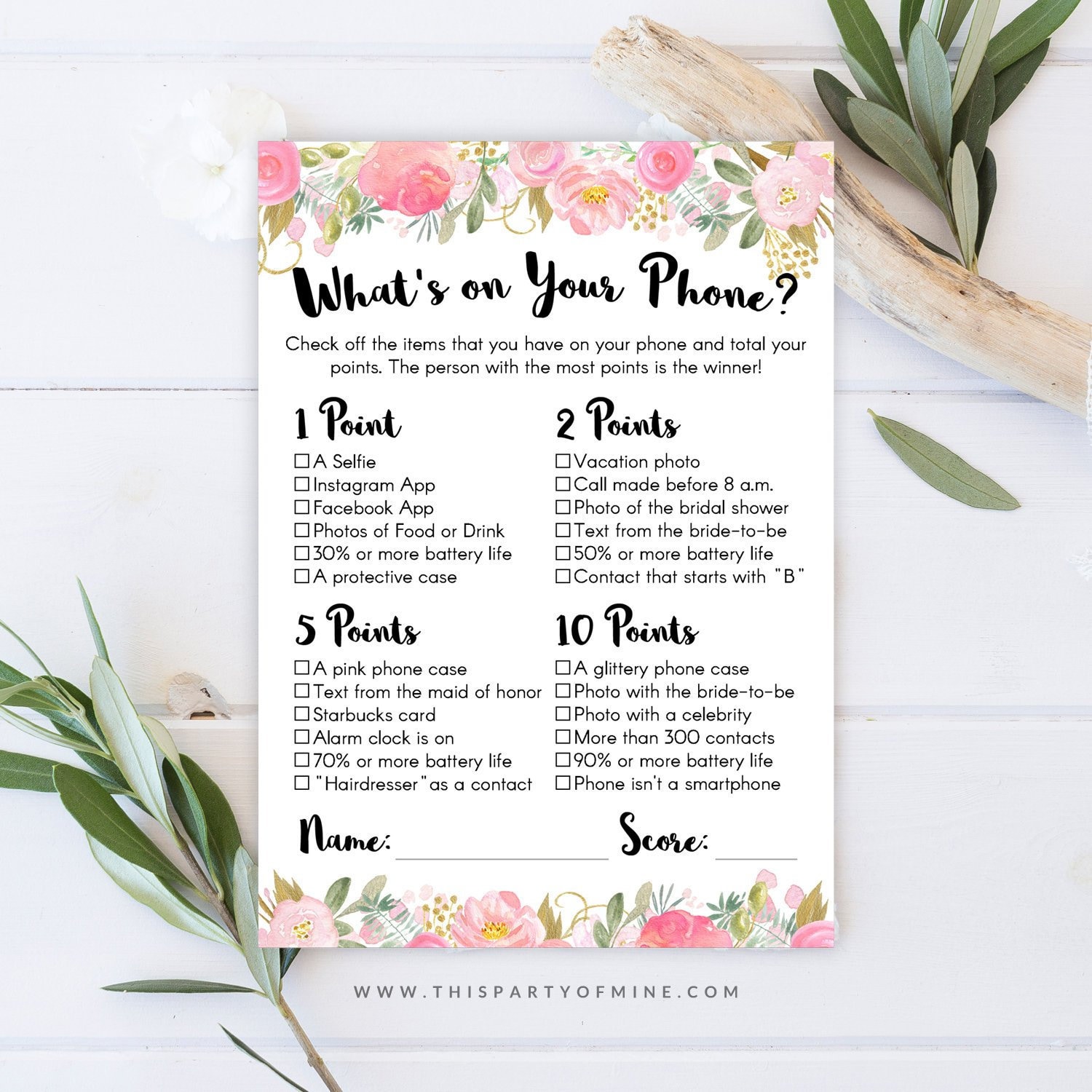 What's on Your Phone Game, Bridal Shower Games, Bridal Shower Pho…