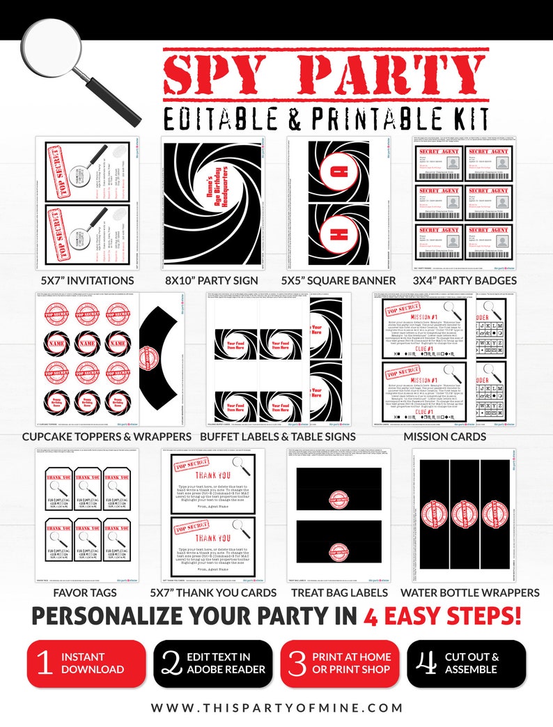 Spy Birthday Party Invitation & Decorations INSTANT DOWNLOAD Etsy