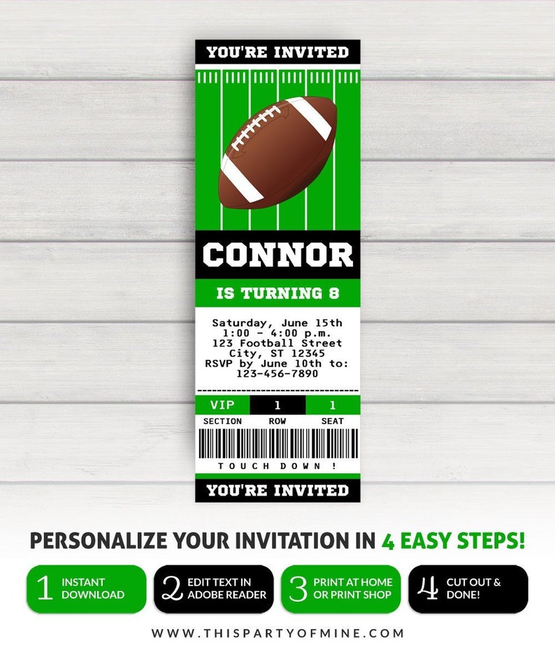 Football Invitation, Football Party Invitation, Football Birthday Invitation, Football Ticket Invitation image 1