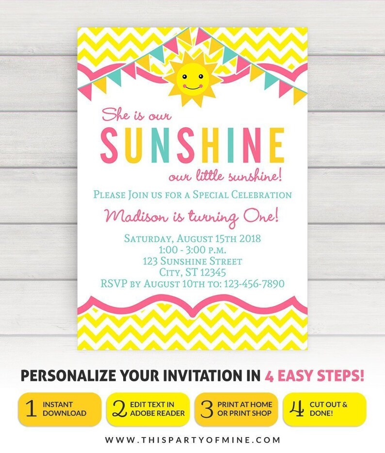 You Are My Sunshine Invitation, You Are My Sunshine Party Invitation, You Are My Sunshine First Birthday Invitation image 1