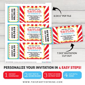 Carnival Ticket Invitation, Circus Party Invitation, Carnival Birthday Invitation, Circus Invitation image 2