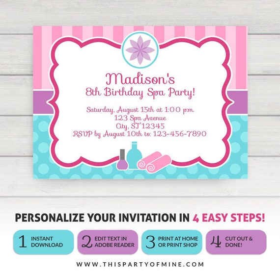 Spa Invitation, Spa Party Invitation, Spa Birthday Invitation Il_570xn
