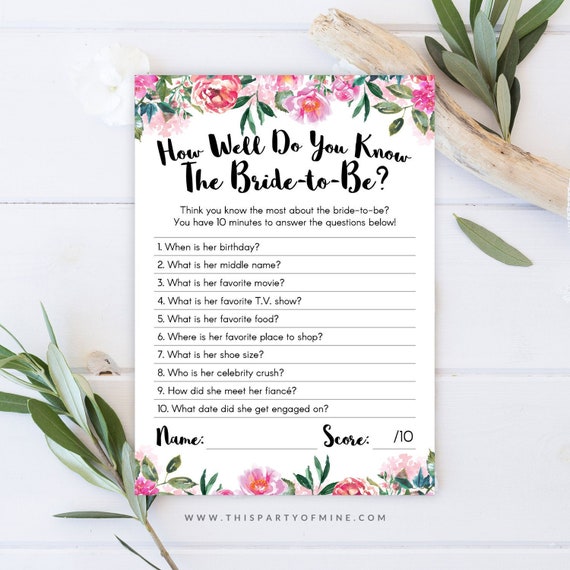 Bridal Shower Game How Well Do You Know The Bride To Be Etsy