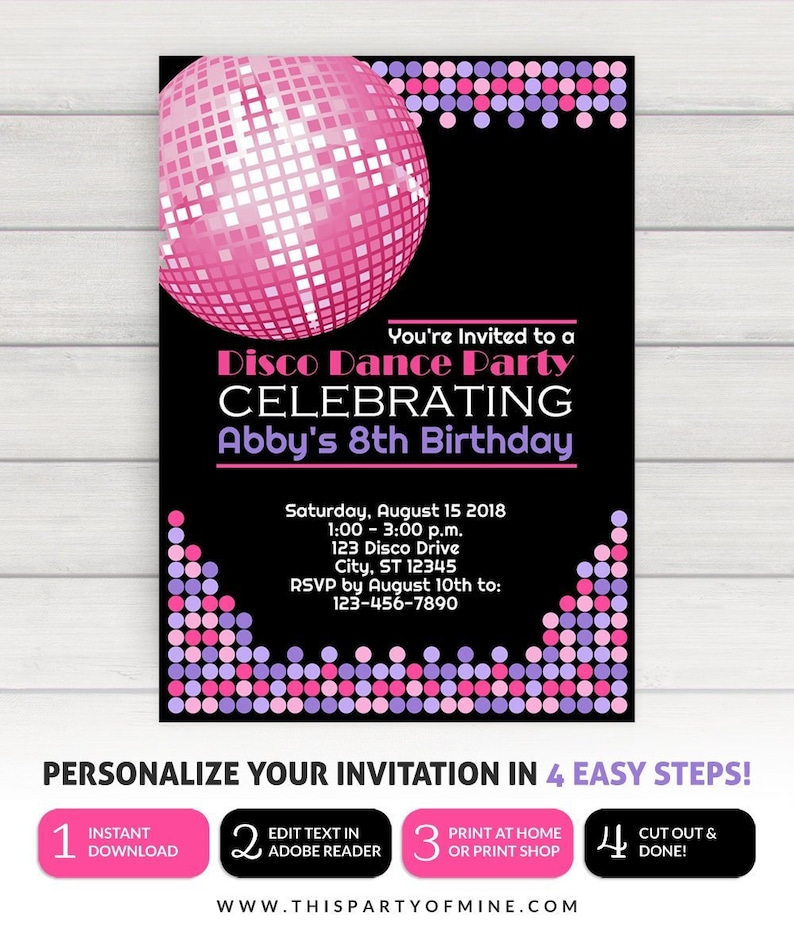 Disco Invitation, Disco Party Invitation, Disco Birthday Invitation Etsy