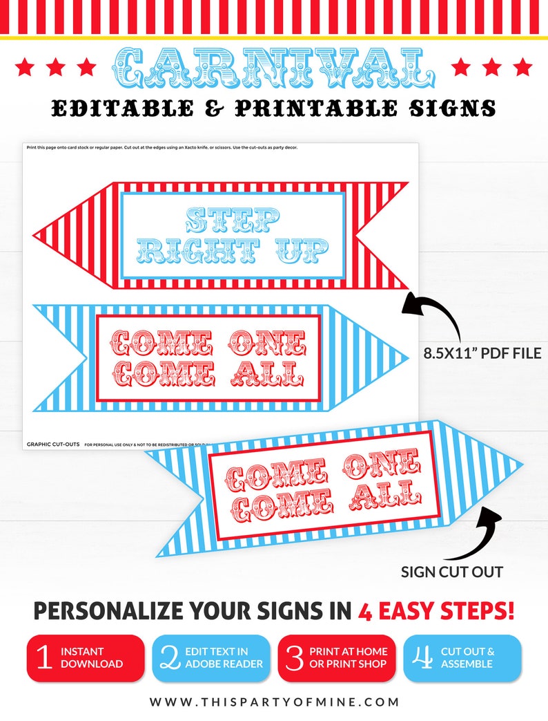 Carnival Rd Sign Editable Carnival Direction Signs: Printable Party Decor (PDF) - Etsy ...